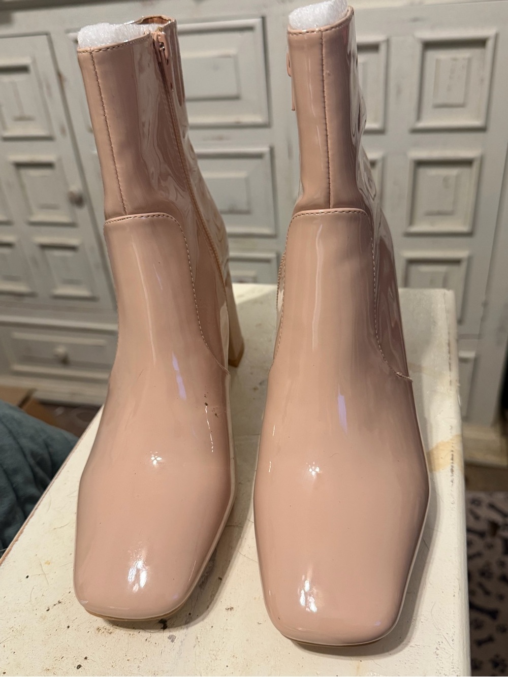 Source Unknown Blush Patent Square-Toe Ankle Boots